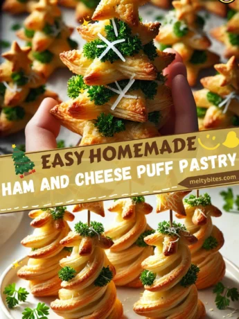 Festive Ham and Cheese Puff Pastry Christmas Trees brushed with garlic butter.