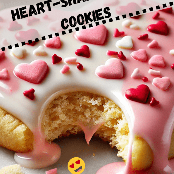 Heart-shaped sugar cookies decorated with pastel icing and colorful sprinkles on a festive plate.