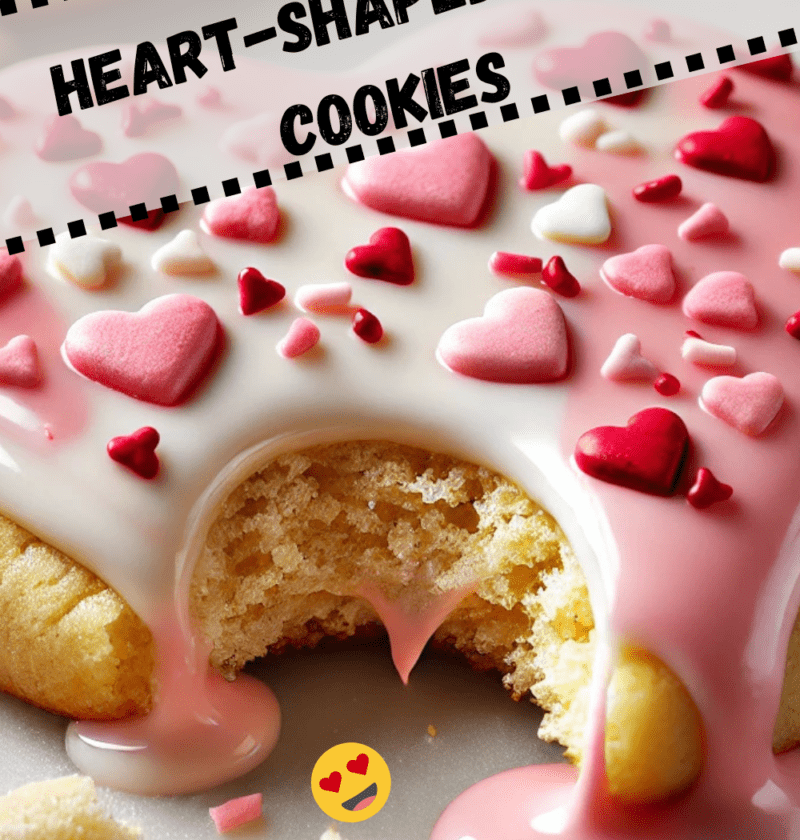 Heart-shaped sugar cookies decorated with pastel icing and colorful sprinkles on a festive plate.